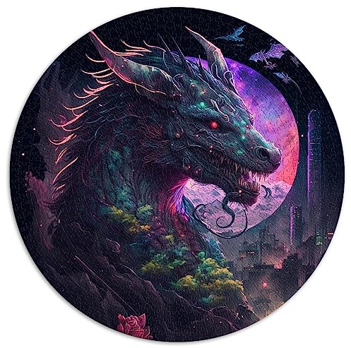 Puzzles für Erwachsene, Drache, 1000 Teile, rundes Puzzle, Kunstwerk, Geschenk (67,5 x 67,5), 1000 Teile
