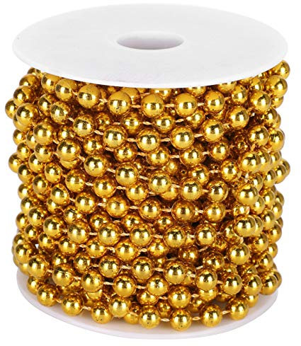 TOPINCN Plastic Bead Garland 10M Decoration Curtain Door Curtain Hanging Beads Supplies 8Mm Cotton Thread Beads Rope Christmas 10 Meter Garlands (Gold)