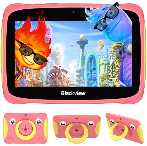 Blackview Kids Tablets Tab3Kids 7 inch Toddler Tablet Android 13, 4GB+32GB/TF 1TB, Parental Control, iKids APP Pre-Installed, Reading Mode,Tablets for Kids with Kid-Proof Case -Pink