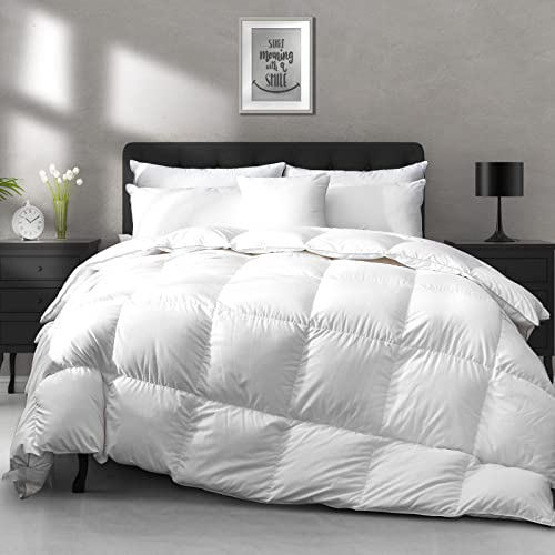 APSMILE Daunendecke 220x240 Ganzjahres, Bettdecke 220x240 Gänsedaunen und Gänsefedern, Federbettdecke Medium Warm, Weiches und Flauschiges Steppdecke ohne Lebendrupf, Weiß