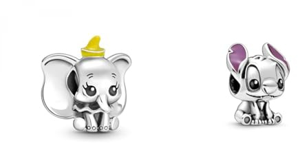 Pandora DISNEY Charm Lilo und Stitch 798844C01 & Disney Dumbo Charm-Anhänger aus Sterling Silber mit gelber Mütze, Breite: 16mm, 799392C01