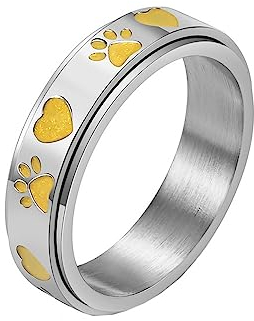 PAMTIER Damen Niedliche Drehbare Hund Pfote Liebe Ring für Edelstahl Paar Band Ring Gelb Größe 54 (17.2)