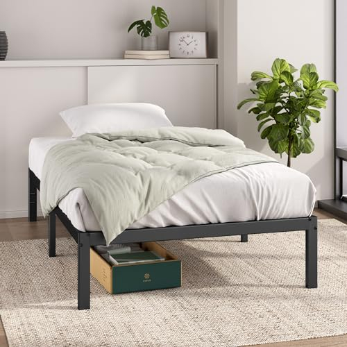 Zinus Elias Bett 100x200 cm - Höhe 36 cm mit Stauraum unter dem Bett - Metall-Plattformbettrahmen - Schwarz, Schwarze