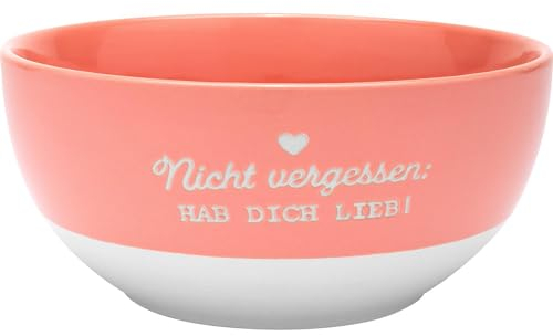 GRUSS & CO Bowl with Hab Dich Lieb Motif | Stoneware Bowl Coloured Glazed with Garvur and Saying 60 cl Pink | Breakfast, Cereal Bowl, Gift | 48952