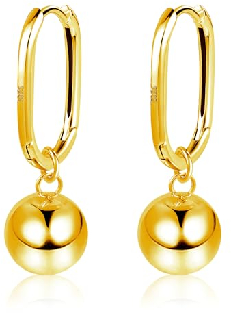 Eckig Creolen Gold, ASH'S CHOICE Wassertropfen Ohrringe Gold Kleine Silber 925 Creolen mit Anhänger Kugel Damen, Ohrringe Hängend Gold Kleine Eckig Creolen Geometrie Quadratische Ohrringe mit Anhänge