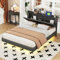 WIZBED Bett 160x200 mit L-E-D und USB, Polsterbett mit höhenverstellbar Stauraum Kopfteil, Doppelbett mit Lattenrost, Jugendbett Stauraumbett Leinenstoff Bettgestell,ohne Matratze