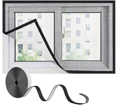 Rete in fibra di vetro per zanzariera 100x100cm Protezione dagli insetti fai-da-te, protezione dalle zanzare, zanzariera, finestra, senza perforazione, zanzariera per lucernario,Nero