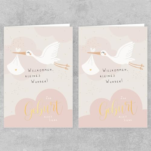 Skorpion PremiumLine Glückwunschkarten zur Geburt, 2 Stück mit Umschlag | Baby Glückwünsche für Jungen | umweltfreundliche Klappkarte aus Naturkarton | Grußkarte 11,5 x 17 cm Papeterie
