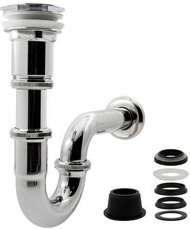 VANCOCO Waschbecken Ablaufgarnitur mit Überlauf (Chrom), Universal Siphon Waschbecken mit Pop-up Ablaufventil, Waschtisch Ablaufgarnitur aus Messing
