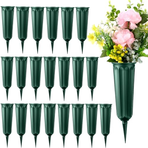 21 Pack Cemetery Vases for Grave Memorial Flower Vase Plastic Cemetery Vases with Spikes Flower Holder for Cemetery