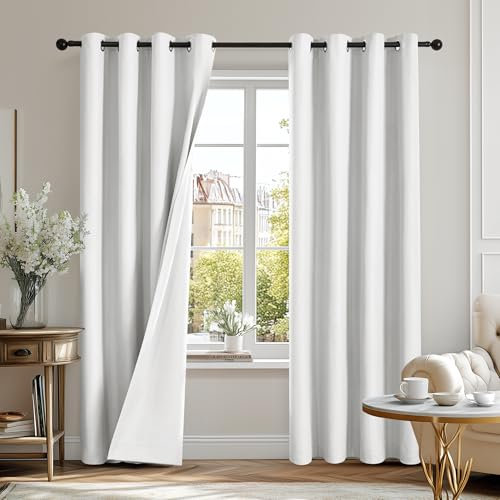 Deconovo Tende Oscuranti per Interni, Tenda Camera da Letto con Isolamento Termico, 100% Oscurante, Anti-Rumore e Protezione UV, Certificata OEKO-TEX, con Anelli, 2 Pezzi, 140x245 CM, Bianco Sporco