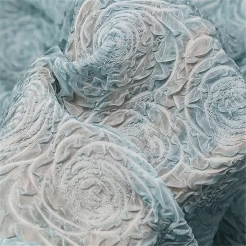 Niiyyjj Chiffon-Stoff mit 3D-Rose, zum Nähen von Kleid, weich, plissiert, Meterware, blau, 0,5 x 1,16 m