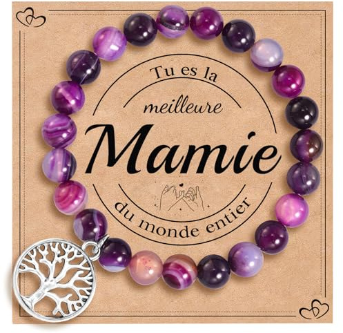 CheersLife Cadeau Mamie, Arbre De Vie Bracelet Mamie, Cadeau Personnalisé Mamie Cadeau Mamie Noel,Cadeau Fete des Grand Mere,Cadeau Fete des Meres Pour Grand Mere,Cadeau Anniversaire Mamie,Violette