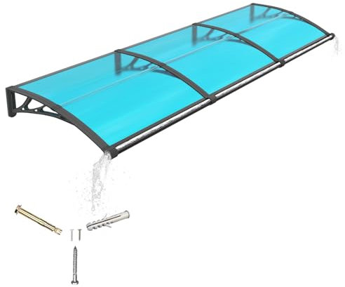 Auvent de Porte d'entrée 100x300cm Toit Marquise en Polycarbonate Porte Résistante Toit Abri Protection Contre La Pluie et UV Protection Contre la Pluie et la Neige