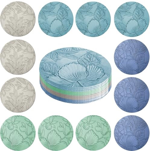 Untersetzer Gläser 12er Set, Floral Untersetzer 10cm Glasuntersetzer Leder Kunstleder Tischuntersetzer Wasserfeste rutschfeste Waschbar Lederoptik Untersetzer