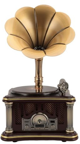 Gramophone Vintage avec Bluetooth, Lecteurs de Disques Vintage Retro Gramophone Tillys, CD Player Systeo System AUX Entrée Rétro (Brown)