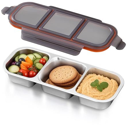 Ugotit Snack Boxes with Compartments, 2 Compartments Snack Containers for Kids And Adults, Leakproof Bento Lunch Boxes, Reusable Divided Food Storage Containers for School Work Travel (Black, 700ml)