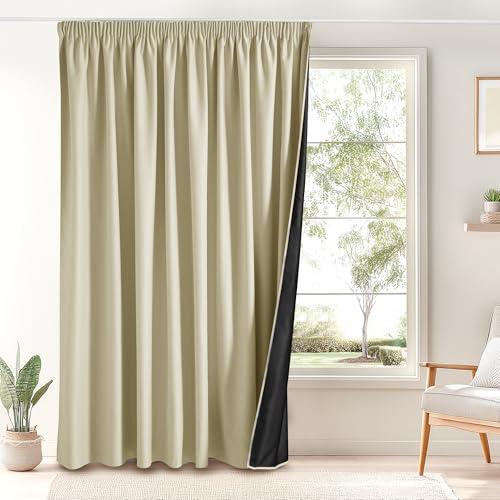 PONY DANCE 100% Tenda Oscurante da Interno 1 Pezzo L 300 x A 245 cm Tende Termiche Isolanti con Ganci per Binario Divisione Curtain per Soggiorno e Camera da Letto, Beige Chiaro
