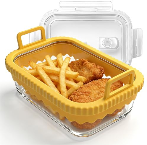 Plat à gratin Airfryer pour Ninja & Cosori | Moule en verre avec couvercle et poignées amovibles | Résistant à la chaleur pour Ninja Airfryer Accessoires AF400EU/AF500EU/SL400EU | Passe au