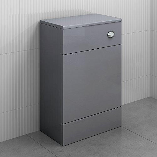 iBathUK 500mm Gloss Grey White Harper Back to Wall Toilet Cupboard Unit- Grey (Flat Pack)