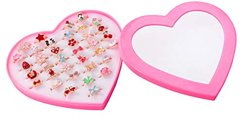 TOYMYTOY Einstellbare Ringe funkeln mit Herzform Vitrine für Kinder Geburtstag Party Favors, 36pcs