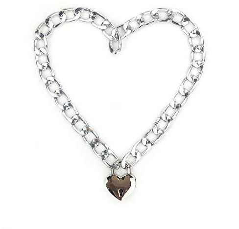 Intimate Lover Heart Chain Necklace Collar Heart Padlock Choker for Men, Women and Pet, Metal