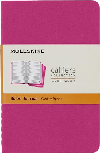 Moleskine - Cahier Journal - Ensemble de 3 Carnets avec Pages Ligné - Couverture en Carton et Piqûres de Coton Apparentes - Couleur Rose - Taille Format de Poche 9 x 14 cm - 80 Pages