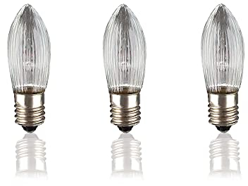 hellum Ersatz-Kerzen für Schwibbogen, 3 Stück 8V 1,5W Riffelkerze für Weihnachtsbaum Kerzen Lichterketten innen mit 30 Brennstellen, Birnen für Lichterbogen E10/ 8V/ 1,5W/ 15Lumen 919219