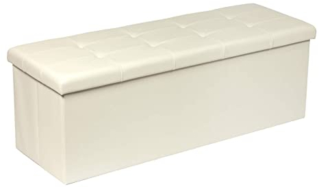 Bonlife Folding Ottoman Storage Bench with Cushion Kids Toy Box Cube Foot Stool Faux Leather Large Storage boxes with Lid,White,110 x 38 x 38 cm