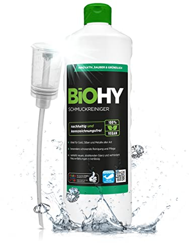 BiOHY Schmuckreiniger (1l Flasche) + Dosierer | Aktive Glanzformel | flüssiges Konzentrat für jedes Ultraschallgerät | für Uhren, Schmuck und Edelmetalle | effektive Ultraschall Reinigung