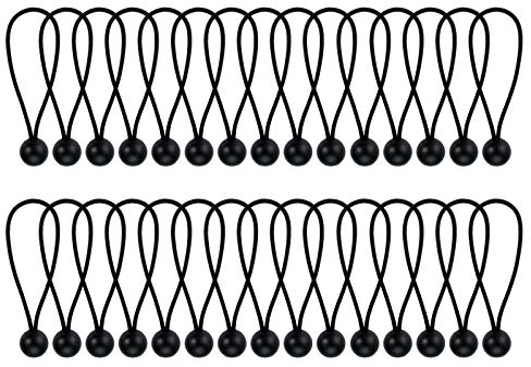 Dreld 30Pcs 15cm/6Inch Bungees Balls Cords,Heavy Duty Multipurpose Black Bungee Balls for Furniture, Banner, Tarpaulins, Pavilions, Tents, Tent Bungee Hooks, Tarpaulin Holder, Flag Poles