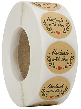 Generic Brands 500 Stück Kraft Runde Aufkleber Etiketten 25 mm/1zoll Roll-in Label Papier Geschenkaufkleber Backaufkleber für handgemachte Backen Geschenktüten Hochzeit Thanksgiving (Handmade with Love Sticker)