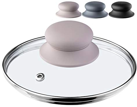 KADAX Glasdeckel mit Griff aus Silikon, hitzebeständiger Deckel für Topf ⌀14-30cm, Deckel mit Dampfloch, Universaldeckel in verschiedenen Größen, leichter Topfdeckel, rund (18cm, beige)