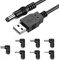 Câble d'alimentation Universel USB vers DC, USB vers DC 5,5 x 2,1 mm, Cordon de Charge 5 V avec 7 Embouts de connecteur sélectionnables
