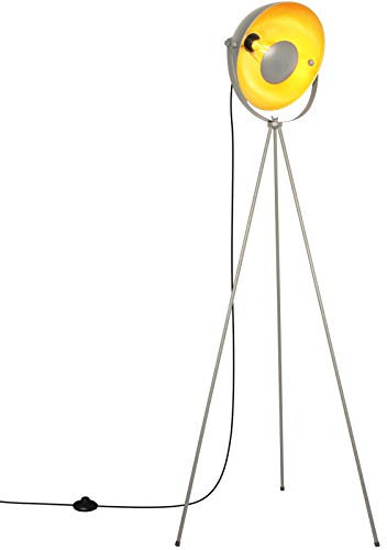 BarcelonaLED Lámpara de Pie para Salón Trípode Vintage Gris con Foco Dorado Nórdico Retro con Interruptor de Pie Casquillo E27