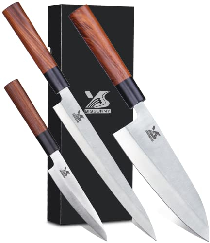 MSY BIGSUNNY Set of 3pcs Sashimi Knives Stainless Steel Sushi Knives Fish Slicing Knife Set