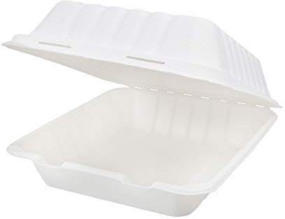 BIOZOYG Zuckerrohr Burger-Box mit Klapp-Deckel I 50 St. kompostierbare Imbiss-Verpackung aus Bagasse - biologisch abbaubar I Pommes-Menü-Box quadratisch I Lunch-To-Go-Box 22 x 18,5 x 7 cm 50 Stück