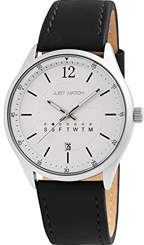 Just Watch Aram Herren-Uhr Echt Leder Leuchtzeiger Datum Analog Quarz JW10113 (schwarz)