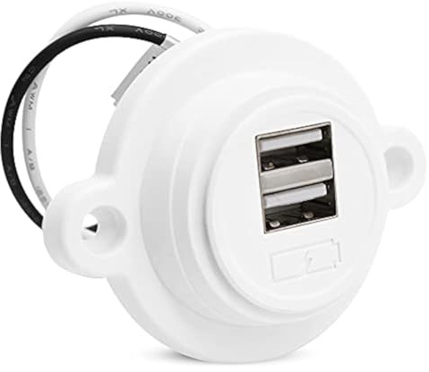 Facon 12V RV USB Charger Socket, Dual RV USB Outlet (5V / 2.4A), Super Slim Wall Mount 12V USB Outlet, for RV Trailer Camper Boat Marine Motorhome, White