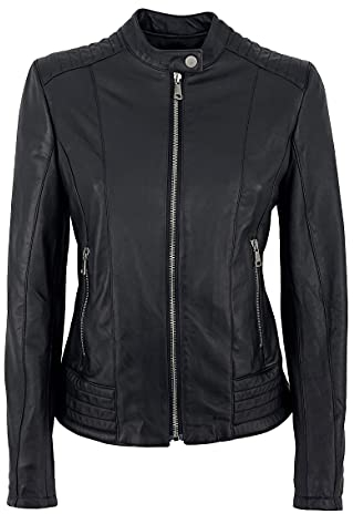 JOPHY & CO. Giacca Corta Donna Vera Pelle con Tasche, Cerniere e Scollo Coreana (cod. 207939 & 207968) (Nero (cod. 207968), XL)