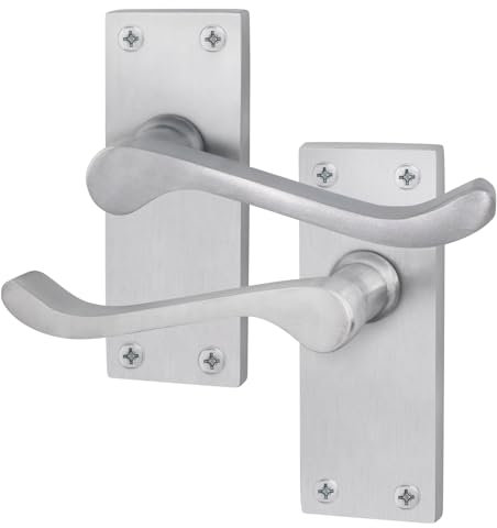 EAI Satin Victorian Scroll Door Handles | 1 Pair of Satin Chrome Internal Lever Latch Handles on Backplate