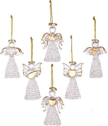 AvviKro 12 Glass Angel Ornaments for Christmas Tree - Clear Mini Hanging Angels, Beautiful Decorations for Holiday