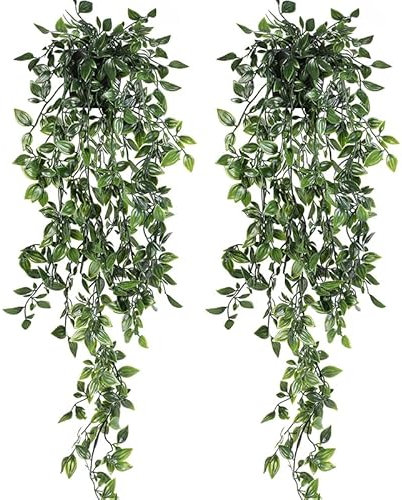 NIBESSER Edera Finta con Vaso Pianta Finta Cadente da Interno 2 Pezzi Rampicante Artificiale Foglie Finte per Decorazioni Foglie Verdi Finte per Camera da Letto Giardino Balcone(Mandala，2 Pezzi)