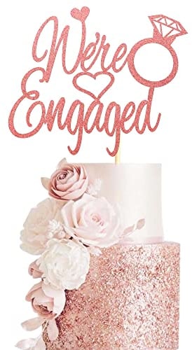 Arthsdite We're Engaged Cake Topper Bridal Shower Cake Pick Decorations for Wedding Engagement Theme Party Decorations Supply - Rose Gold Glitter