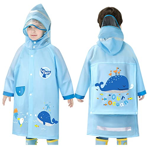 Hovkib Chubasqueros para Niños y Niñas Impermeables Poncho de Lluvia Ligero Chaquetas de Lluvia Ropa Abrigos de Lluvia de Dibujos Animados con Funda de Mochila 1-8 Años