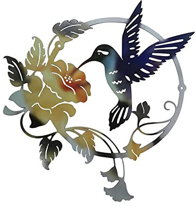 RSTYS Round Metal Birds Wall Art Decor,11.8inch Wall Silhouette Hanging Decor ,Outdoor Metal Wall Art Circles for Living Room Home Bedroom Office, yellow