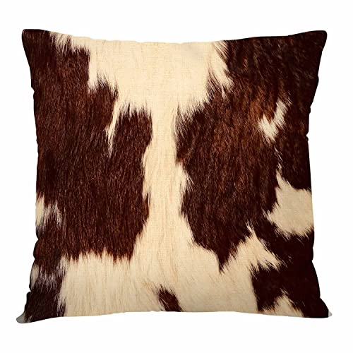 IBILIU Kissenbezüge aus Rindsleder, 45,7 x 45,7 cm, Kuhhaar, Kuhhaut, Braun und Weiß, Leinen, Jute, dekorative Kissenbezüge für Couch, Sofa, Schlafzimmer
