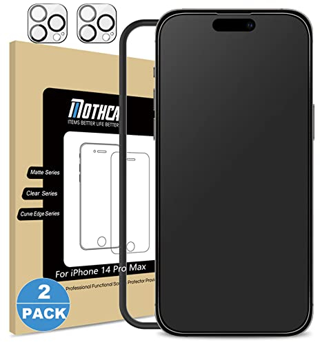 Mothca Panzer Matt Glas für iphone 14 Pro Max (2+2 Stück) mit Kameraschutz, Schutzfolie Matt, 2.5D Display Blendschutz, Anti-Fingerabdruck, Anti-Bläschen, 6,7 Zoll