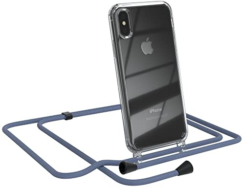 EAZY CASE Handykette kompatibel mit iPhone X/XS Handyhülle mit Umhängeband, Handykordel mit Schutzhülle, Silikonhülle, Hülle mit Band, Stylische Kette für Smartphones, Blau - Clips Schwarz