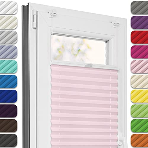 Estika Plissee ohne Bohren, Premium Klemmfix - 45cm Breite x 80cm Höhe - Rosa - Metal Plisseehalter ohne Bohren, Modern Sichtschutz für Fenster, Jalousien Fenster für innen
